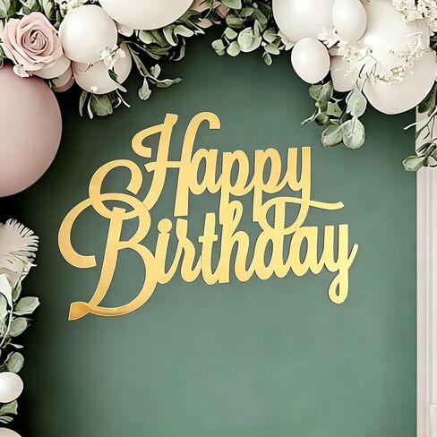Happy Birthday Sign for Backdrop,Gold Acrylic Mirror Decal Letter Sticker Happy Birthday Letters Sign for Balloon Arch Birthday Party Balloon Arch Backdrop Decorations Backdrop Wall Photo Prop in Saudi Arabia