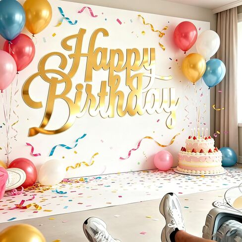 Happy Birthday Sign for Backdrop,Gold Acrylic Mirror Decal Letter Sticker Happy Birthday Letters Sign for Balloon Arch Birthday Party Balloon Arch Backdrop Decorations Backdrop Wall Photo Prop in Saudi Arabia