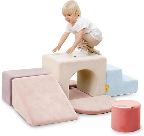 Kids Climbing Foam Blocks Playset - 7 Piece Toddler Climbing Toys, Indoor Gross Motor Development Montessori Gross Motor Toy for Babies & Toddlers (Grey) in Saudi Arabia