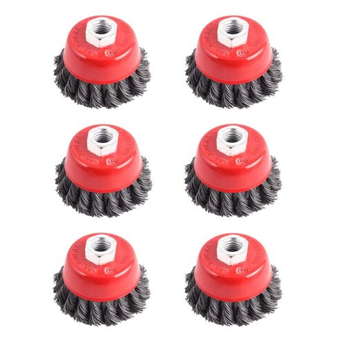 3 Inch Wire Cup Brush for 4 1/2 Angle Grinders , 0.02 Inch Twist Knotted Carbon Steel Wire with 5/8 Inch-11 Threaded Arbor for Rust,Corrosion,Paint Removal,Abrasives (6 Pack) in Saudi Arabia