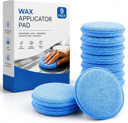 9 Pack Car Wax Applicator Pad 5 Inch, Foam Microfiber Applicator Pad for Car Buffing, Detail Polishing, Tire Shine Applicator, Cleaning and Fine Polishing in Kuwait