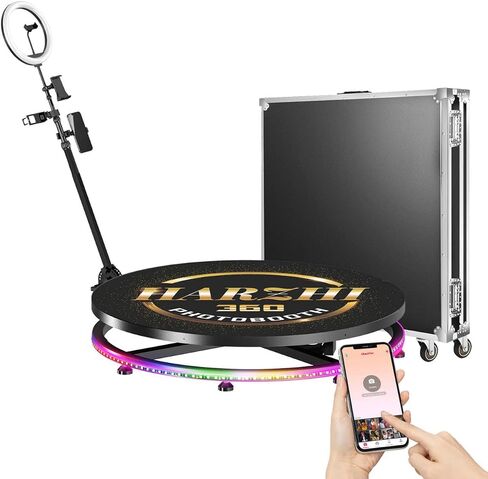 360 Photo Booth Machine, 45.3 Inch Fits 5-7 People with Flight Case | Automatic Rotating Platform, RGB Strip Light, Chacktok App Control, Free Custom Logo or Gift Choice, 115cm Standard Model in Saudi Arabia