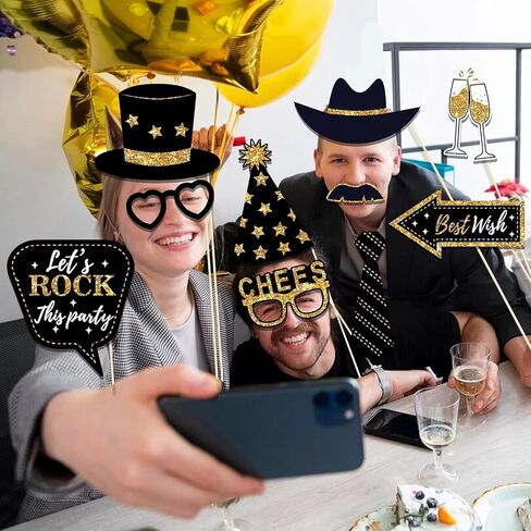 HARZHI Photo Booth Props Kit for Birthday Wedding Party Supplies Carnival Crazy Dance Decor Photobooth Funny Cute Holiday Selfie Supplies Masked Ball (36 Pcs Birthday) in Saudi Arabia