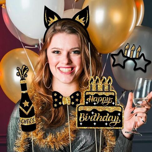 HARZHI Photo Booth Props Kit for Birthday Wedding Party Supplies Carnival Crazy Dance Decor Photobooth Funny Cute Holiday Selfie Supplies Masked Ball (36 Pcs Birthday) in Saudi Arabia