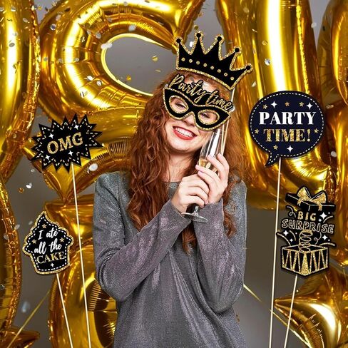 HARZHI Photo Booth Props Kit for Birthday Wedding Party Supplies Carnival Crazy Dance Decor Photobooth Funny Cute Holiday Selfie Supplies Masked Ball (36 Pcs Birthday) in Saudi Arabia