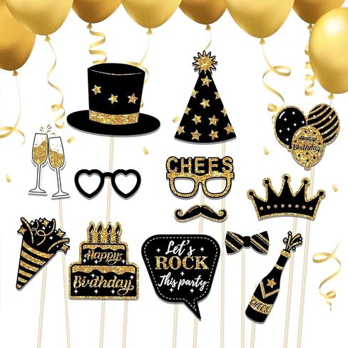 HARZHI Photo Booth Props Kit for Birthday Wedding Party Supplies Carnival Crazy Dance Decor Photobooth Funny Cute Holiday Selfie Supplies Masked Ball (36 Pcs Birthday) in Saudi Arabia