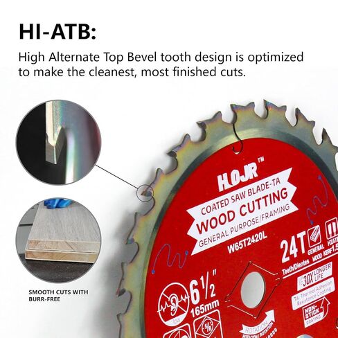 2-Pack 6-1/2" 24-Tooth Arbor 5/8" Woodworking Circular Saw Blade,Framing/General Purpose,Special Anti-Thermal Adhesion Coating on Cutting Edge-TA,High Finish, Long Life,6-1/2" 24T 5/8" in Kuwait