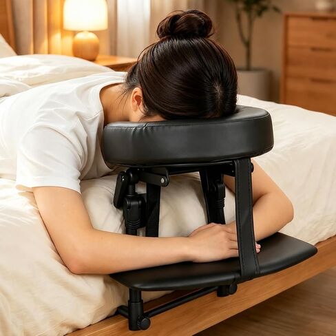 Massage Headrest for Bed, Sturdy Bed Massage Head Holder for Thick Mattresses, Adjustable Face Down Pillow for Post-Eye-Surgery Comfort & Home Spa, PU Leather Memory Foam Face Cradle (with Armrest) in Kuwait