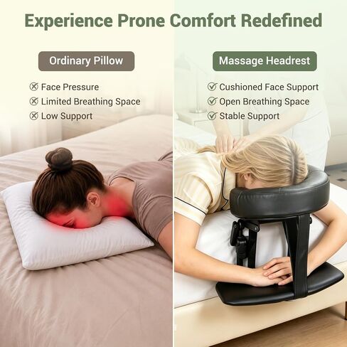 Massage Headrest for Bed, Sturdy Bed Massage Head Holder for Thick Mattresses, Adjustable Face Down Pillow for Post-Eye-Surgery Comfort & Home Spa, PU Leather Memory Foam Face Cradle (with Armrest) in Kuwait