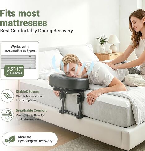 Massage Headrest for Bed, Sturdy Bed Massage Head Holder for Thick Mattresses, Adjustable Face Down Pillow for Post-Eye-Surgery Comfort & Home Spa, PU Leather Memory Foam Face Cradle (with Armrest) in Kuwait