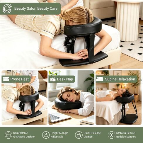 Massage Headrest for Bed, Sturdy Bed Massage Head Holder for Thick Mattresses, Adjustable Face Down Pillow for Post-Eye-Surgery Comfort & Home Spa, PU Leather Memory Foam Face Cradle (with Armrest) in Kuwait
