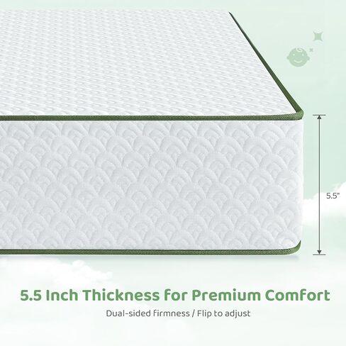 Dourxi Crib Mattress 2-in-1 Dual Firmness Crib Mattress for Infant Toddler | Cooling Breathable Cover, Gel-Infused Memory Foam, CertiPUR-US Certified, Fits Standard Crib & Toddler Bed, 5.5 Inch in Kuwait