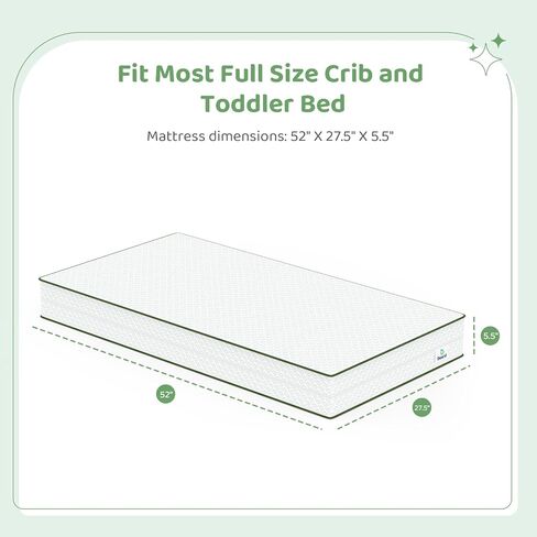 Dourxi Crib Mattress 2-in-1 Dual Firmness Crib Mattress for Infant Toddler | Cooling Breathable Cover, Gel-Infused Memory Foam, CertiPUR-US Certified, Fits Standard Crib & Toddler Bed, 5.5 Inch in Kuwait