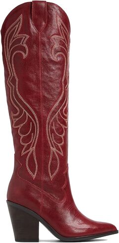STALOV Cowboy Boots for Women Western Pointed Toe Chunky Heel Pull-On Knee High Cowgirl Boots Fashion Embroidered Tall in Saudi Arabia