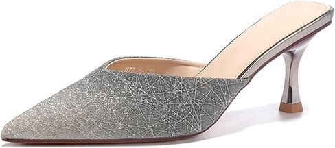 Women’s Sequins Kitten Heel Mules Low Heel Backless Slingback Sandals | Sexy Pointed Closed Toe Comfortable Slip On low heel Backless slingback slides Sandals for Work Prom Party Wedding in Kuwait