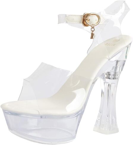 Women's Sandals Clear Plastic High Heel Sandals with Ankle Strap with 1.78in Platform, 5.5 inches Heel in Kuwait