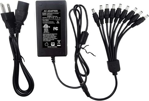 Security Camera Power Adapter with 9-Way Power Splitter, 12V 5A 100V-240V 2.1x5.5mm Power Supply, Compatible with Lorex, Samsung, Q-See, Night Owl, Swann, Annke IP and BNC Cameras | 2.1x5.5mm plug, 100V-240V input, multi-device wiring, for Lorex, Samsung, in Saudi Arabia