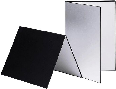 2X 3 in 1 Light Reflectors Photography Cardboards Foldable Lightweight Photography Prop Professional for Jewelry Still Life, Black White Silver, A4 in Kuwait