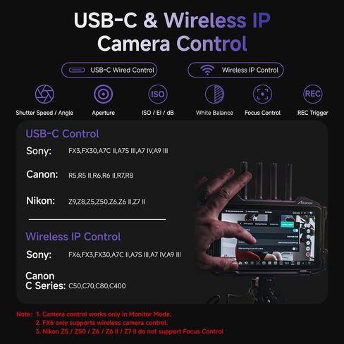 Accsoon CineView M7 Pro 4K60 مستقبل إرسال الفيديو اللاسلكي وشاشة الكاميرا، 7 بوصات تحكم في الكاميرا 3D LUT ثنائي النطاق SDI HDMI 1200ft 60ms مراقبة الهاتف المحمول، زوج CineView Master 4K/4K Lite/SE 4K/HE/SE in Kuwait