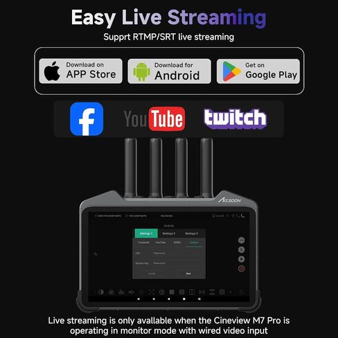 Accsoon CineView M7 Pro 4K60 مستقبل إرسال الفيديو اللاسلكي وشاشة الكاميرا، 7 بوصات تحكم في الكاميرا 3D LUT ثنائي النطاق SDI HDMI 1200ft 60ms مراقبة الهاتف المحمول، زوج CineView Master 4K/4K Lite/SE 4K/HE/SE in Kuwait