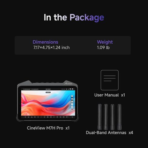 Accsoon CineView M7 Pro 4K60 مستقبل إرسال الفيديو اللاسلكي وشاشة الكاميرا، 7 بوصات تحكم في الكاميرا 3D LUT ثنائي النطاق SDI HDMI 1200ft 60ms مراقبة الهاتف المحمول، زوج CineView Master 4K/4K Lite/SE 4K/HE/SE in Kuwait