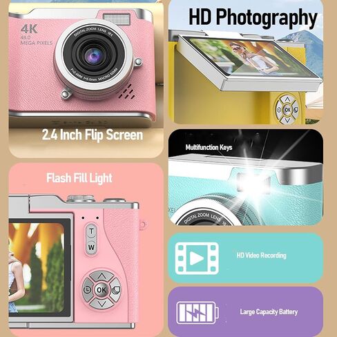 Digital Camera with 2.4" Flip Screen 18X Zoom, 48MP FHD 1080P Point and Shoot Camera Vlogging Camera for (Green) in Saudi Arabia