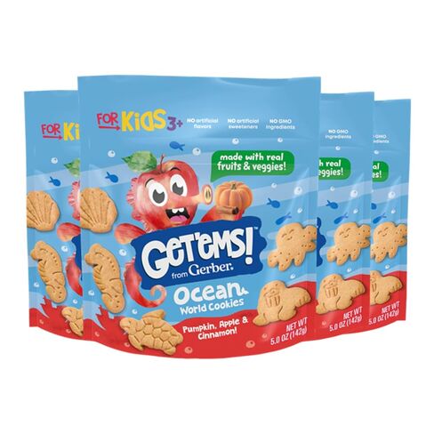 Gerber Get'ems! Pumpkin Apple Cinnamon Cookies, 5 Oz, 4 Pack | Kids snack; ocean world cookies; pumpkin apple and cinnamon; made with real veggies and fruits; iron and vitamin E; 4 x 5 oz in Kuwait