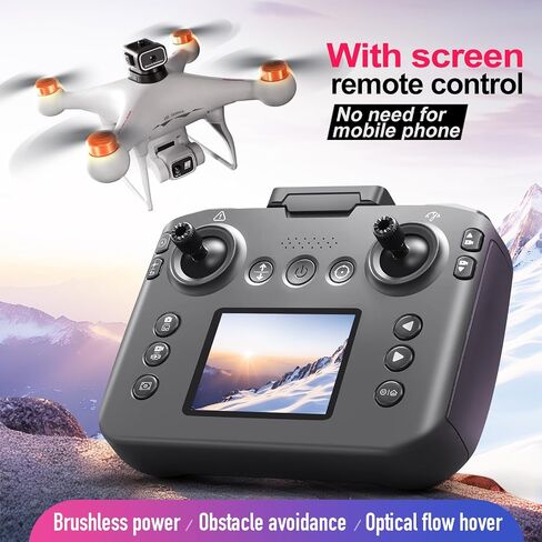 Hobby RC Drone with Screen Remote, Dual 720P Cameras, Optical Flow Positioning, 6-Channel Gyro, Brushless Motor, Headless Mode, Hover Function, One-Key Takeoff, Altitude Hold, Standard Battery. Beginner-Friendly RC Quadcopter Drone in Saudi Arabia