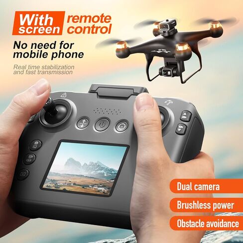 Hobby RC Drone with Screen Remote, Dual 720P Cameras, Optical Flow Positioning, 6-Channel Gyro, Brushless Motor, Headless Mode, Hover Function, One-Key Takeoff, Altitude Hold, Standard Battery. Beginner-Friendly RC Quadcopter Drone in Saudi Arabia