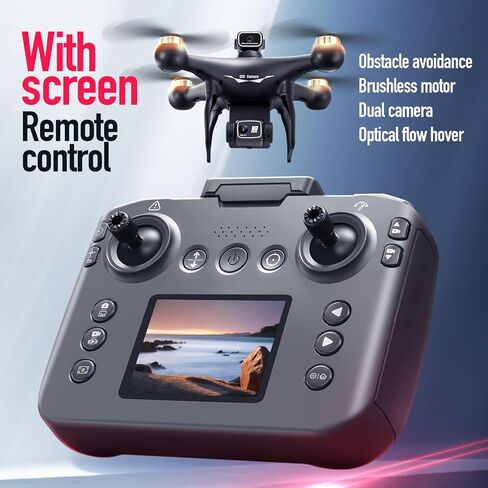 Hobby RC Drone with Screen Remote, Dual 720P Cameras, Optical Flow Positioning, 6-Channel Gyro, Brushless Motor, Headless Mode, Hover Function, One-Key Takeoff, Altitude Hold, Standard Battery. Beginner-Friendly RC Quadcopter Drone in Saudi Arabia