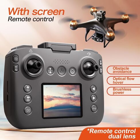 Hobby RC Drone with Screen Remote, Dual 720P Cameras, Optical Flow Positioning, 6-Channel Gyro, Brushless Motor, Headless Mode, Hover Function, One-Key Takeoff, Altitude Hold, Standard Battery. Beginner-Friendly RC Quadcopter Drone in Saudi Arabia