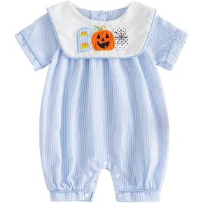 Amnnchya Baby Boy Girl Halloween Romper Outfit Pumpkin Short Sleeve Striped Jumpsuit Infant Newborn Boys Girls Fall Clothes in Saudi Arabia