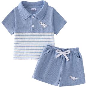 Toddler Baby Boy Clothes Summer Outfits Short Sleeve Striped Collared Shirt Shorts Kids Casual 2 Piece Set 1-5 Years in Saudi Arabia