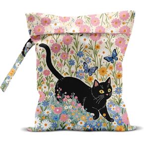 Black Cat Floral Wet Dry Bags Waterproof Wet Bags Reusable Swimsuit Bag Diaper Pouch for Travel Swimsuits Diapers Towels Cat Gifts for Women Friend Travelers 10 x 13 Inches in Kuwait