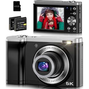 5K Digital Camera 10X Optical Zoom, 56MP Cameras for Photography with Front and Rear Dual Cameras, Vlogging Camera for Photography Travel Camera with 2.8" IPS Touchscreen, 64G Micro Card & 2 Batteries in Saudi Arabia