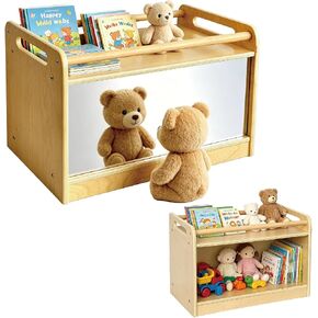 Montessori Shelf with Mirror and Bar, Birch Toy Storage Cabinet | Birch Toddler Tummy Time Mirror Wood Montessori Furniture for Home, Daycare, Preschool, Playroom, Nursery, Classroom in Kuwait