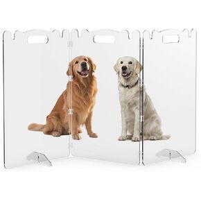 Clear Acrylic Dog Pet Gate - Transparent Foldable Freestanding 32in Tall | 99% Transparency Gentle Bond Seamlessly with Home No-Drill Tool-Free - for Small to Large Dogs Cats Indoor Stairs Doorways in Saudi Arabia