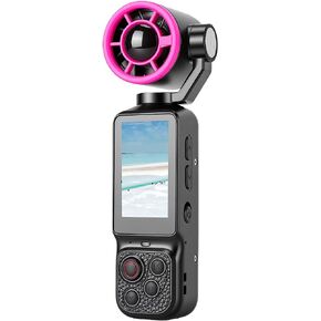 Handheld 4K 64MP Camera with Fan and Rotating Lens (Black) | Digital Fan Speed Display, 1/4 Thread Mount, USB C Fast Charge, POV, for Travel Vlog in Saudi Arabia