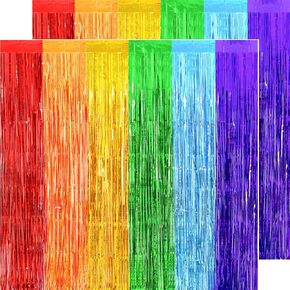 Back to School Decorations, 3.2x8.2 FT Thicken Rainbow Fringe Backdrop Curtains Coloful Metallic Party Streamers 2 Pack in Saudi Arabia