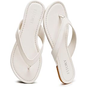 FITORY Womens Flip Flops,Comfort Thong Walking Slides,Summer Flat Sandals | Slip on Slippers,Cushioning Insole,Open Toe,Casual,Fashion,Summer,Indoor and Outdoor,Vegan Leather White Size 10 in Saudi Arabia