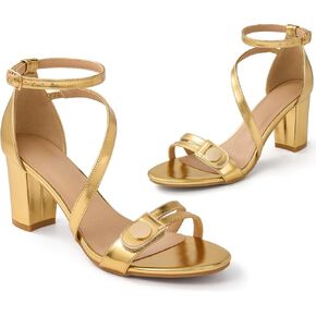 Ecetana Womens Chunky Comfort Heels Dressy Block Sandals with Ankle Strap | Stable Open-Toe Adjustable Hook-and-Loop Closure, Cushioned Insole & Non-slip Outsole Shoes for Wedding Prom Bride in Saudi Arabia