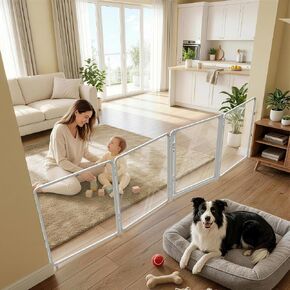 FXW ClariWall Metal & Acrylic Dog Gate, Extra Wide for Openings Up to 111" | Modern Home Fit, Clear View, Wide Adjustable, Easy Walk-Through, 40"H 3 Panels + 1 Gate, For Medium & Large Dogs in Kuwait