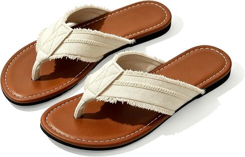 Women's Denim Fringe Thong Flat Slides Slip-On Cushioned Beach Flip-Flops | Round Toe Boho Vintage Canvas V-Shaped Thong Straps Design Summer Casual Shoes for Beach Vacation Daily Walking in Saudi Arabia