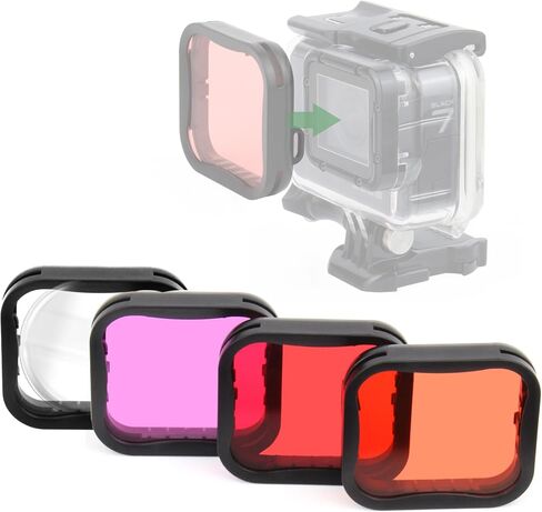GEPULY Underwater Filters for GoPro Hero 5 6 7 Black Hero 2018 Camera | Red Light Red Magenta 5X Close-Up Filter For Go Pro Official Housing Snap-On Fit Tether Included Underwater Color Correction in Saudi Arabia
