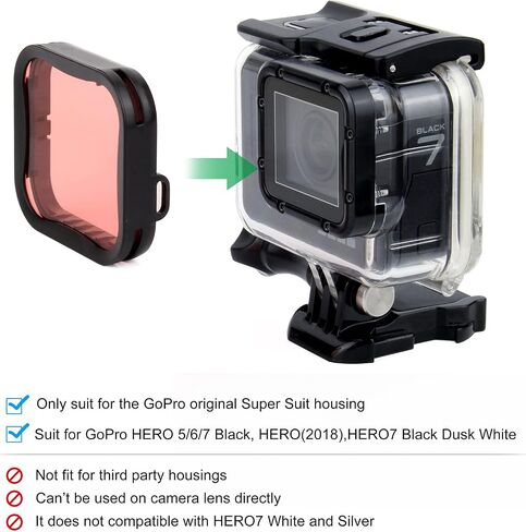 GEPULY Underwater Filters for GoPro Hero 5 6 7 Black Hero 2018 Camera | Red Light Red Magenta 5X Close-Up Filter For Go Pro Official Housing Snap-On Fit Tether Included Underwater Color Correction in Saudi Arabia