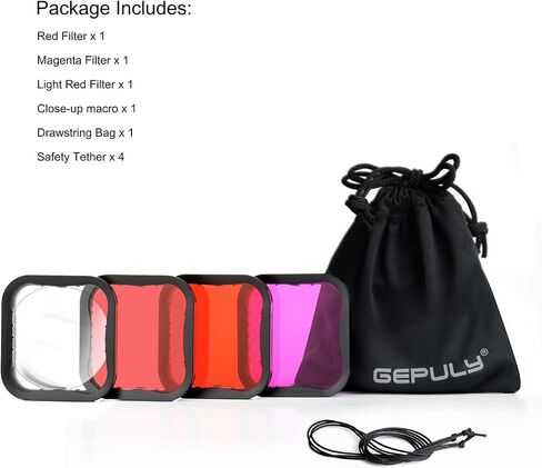GEPULY Underwater Filters for GoPro Hero 5 6 7 Black Hero 2018 Camera | Red Light Red Magenta 5X Close-Up Filter For Go Pro Official Housing Snap-On Fit Tether Included Underwater Color Correction in Saudi Arabia