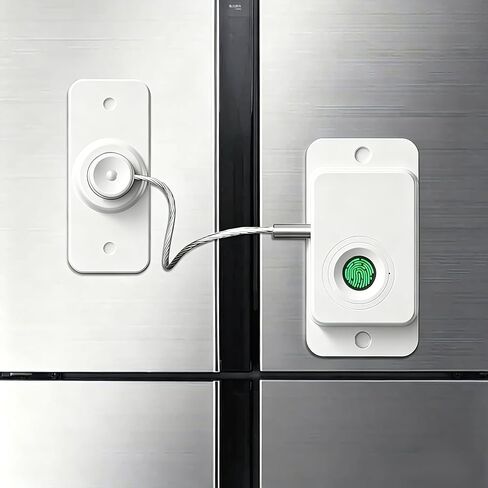 Fingerprint Fridge Cabinet Lock, Child & Pet Proof Security for Drawers, Cabinets, Refrigerator, Toilet, 90 Degree Cable Window Locks, Smart Biometric Access & USB Key with Adhesive, No Drilling,White in Saudi Arabia