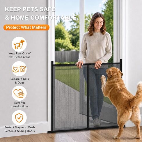 Mesh Dog Gate for Doorways&Stairs, Fits Door Opening 36" Tall x 36" Wide-Screen Size 36" Tall x 39" Wide, No Drilling Scratch-Resistant mesh Pet Screen Indoor, Portable&Foldable No Screw Puppy Barrier in Saudi Arabia