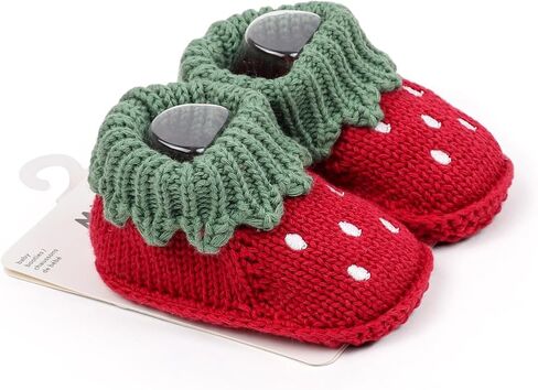 Baby Strawberry Knit Booties for Girls Boys, Soft Sole Newborn Infant Crib Shoes, Cozy Cotton Crochet Baby Sock Shoes, Lightweight Non-Slip First Walker Slippers for 6-12 Months in Kuwait