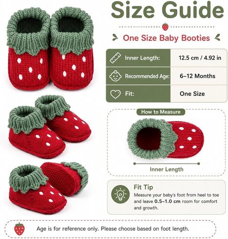 Baby Strawberry Knit Booties for Girls Boys, Soft Sole Newborn Infant Crib Shoes, Cozy Cotton Crochet Baby Sock Shoes, Lightweight Non-Slip First Walker Slippers for 6-12 Months in Kuwait